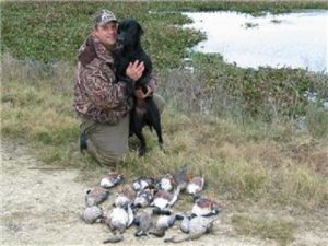 A black Lab, her buddy and the ducks they harvested