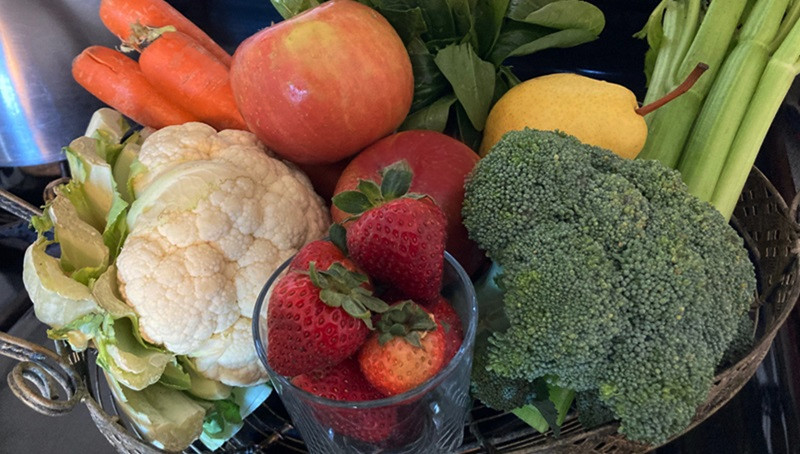 Bowl of luscious veggies and fruits